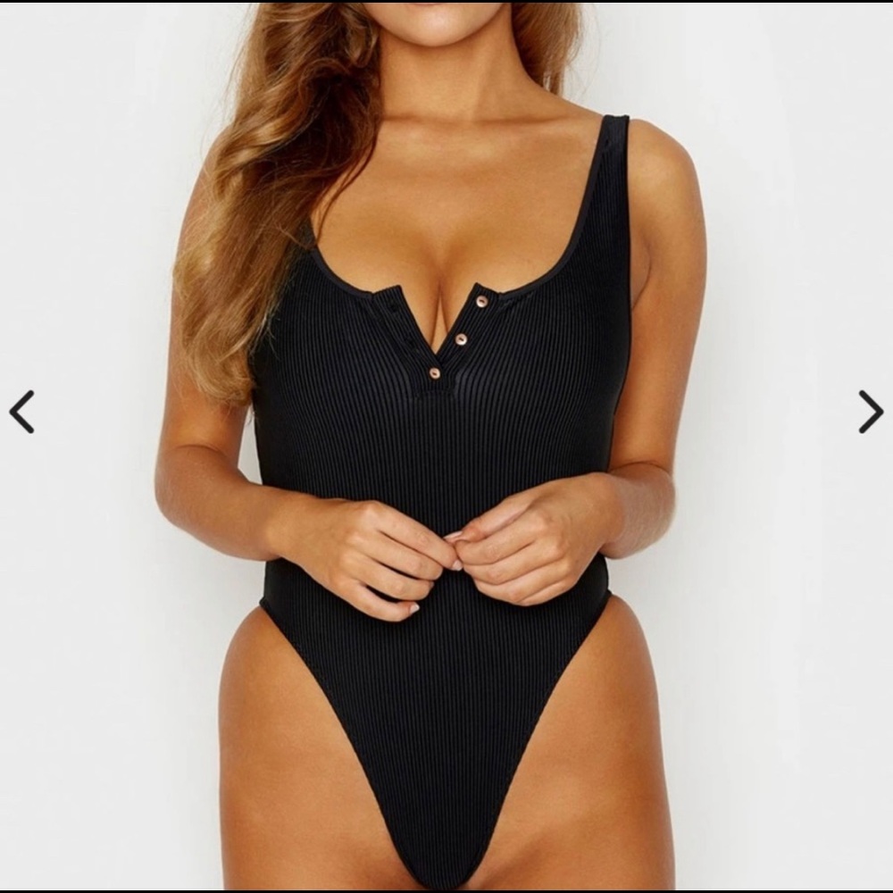 NWT Frankies Daphne Ribbed One Piece Black Cheeky